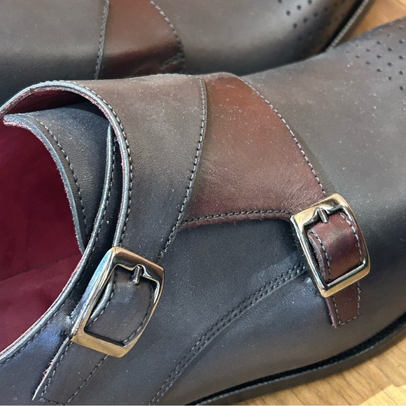 Black & Burgundy Double Monk-Strap Leather Dress Shoes - Jared Lang - Picture 7 of 7